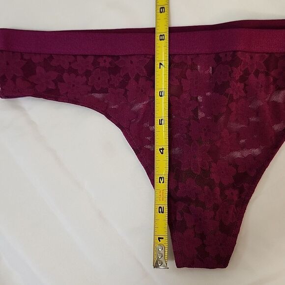 VICTORIA'S SECRET PINK Lacy Panty Bundle White Cheekster + Maroon Thong Large - Picture 11 of 11